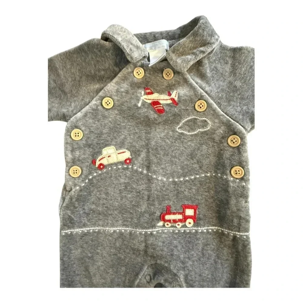 Janie and Jack Gray Velour Transportation One Piece Jumper Size Preemie